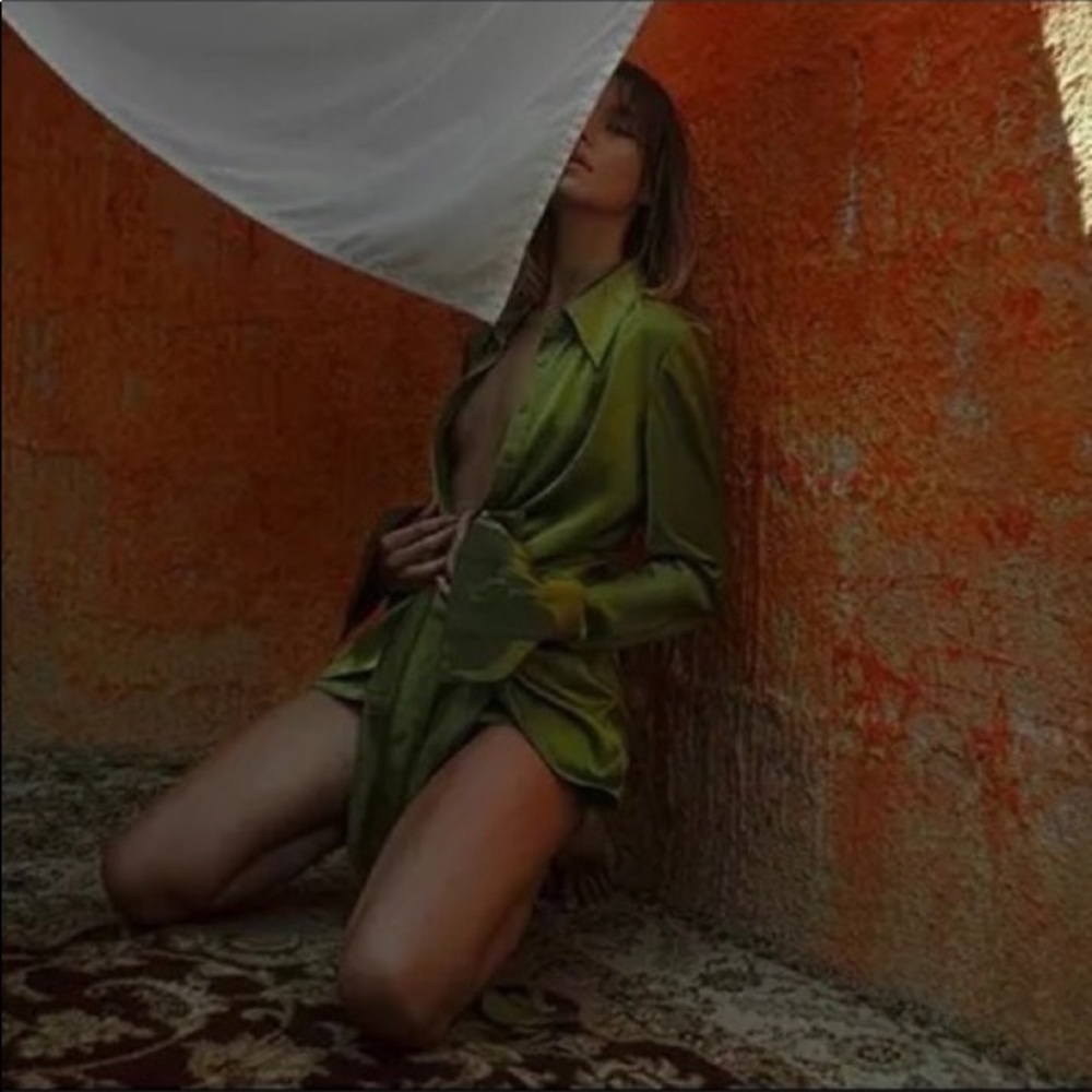 Bali Lime Naha Draped Sexy Mini Shirt Wrap Ruched Mini, Button Down Satin Dress - Picture 5 of 8